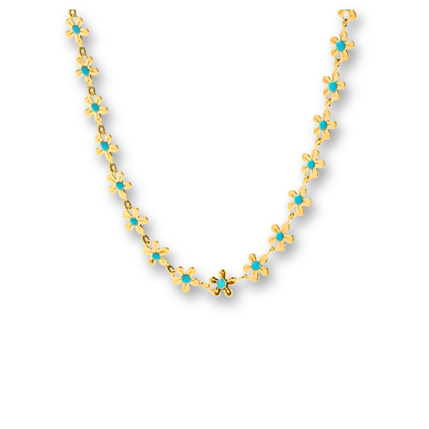 Gouden Bloemen Ketting Blauw Dames