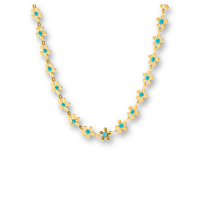 Gouden Bloemen Ketting Blauw Dames
