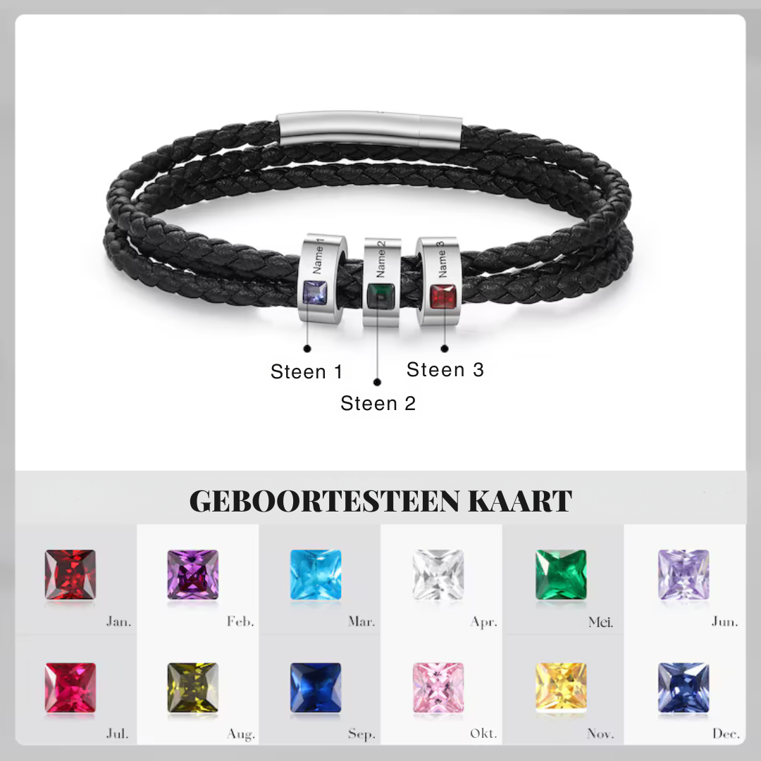 Leren Familie Geboortesteen Mannen Armband