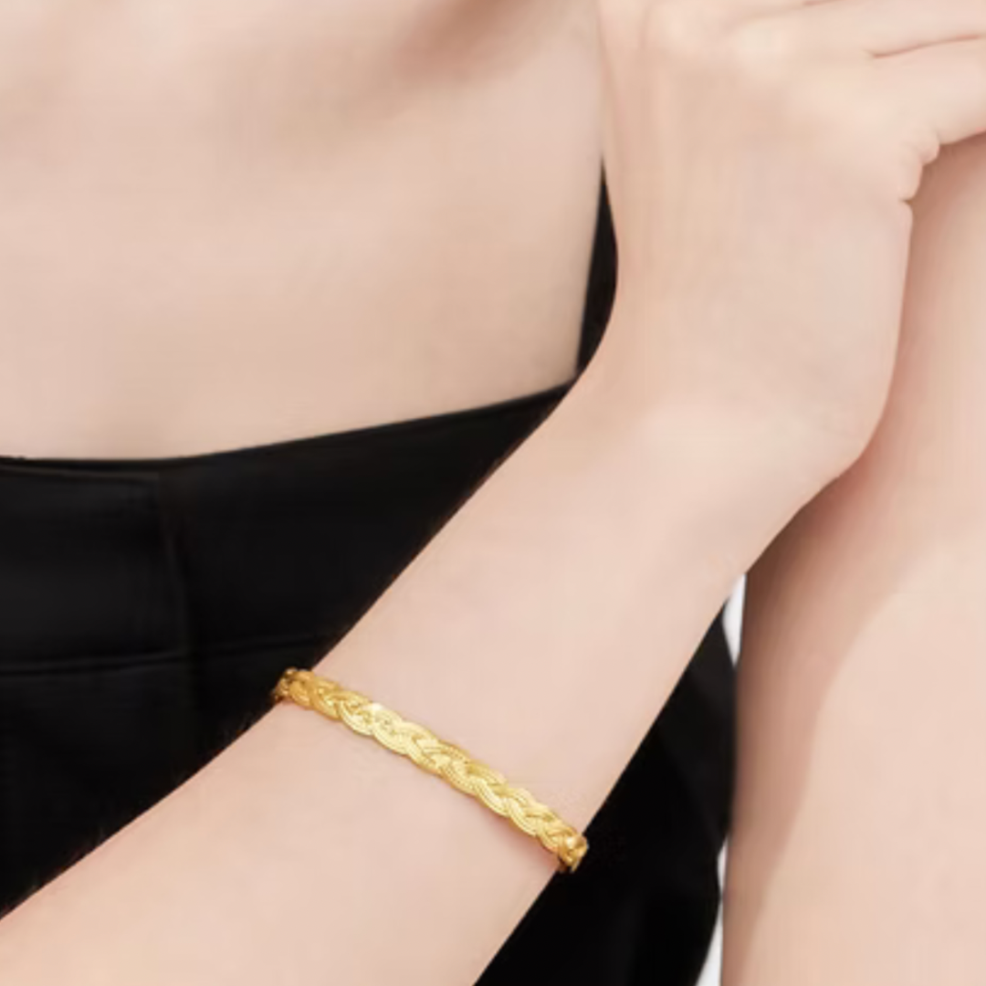 Gouden Vintage Gevlochten Bangle Armband Dames