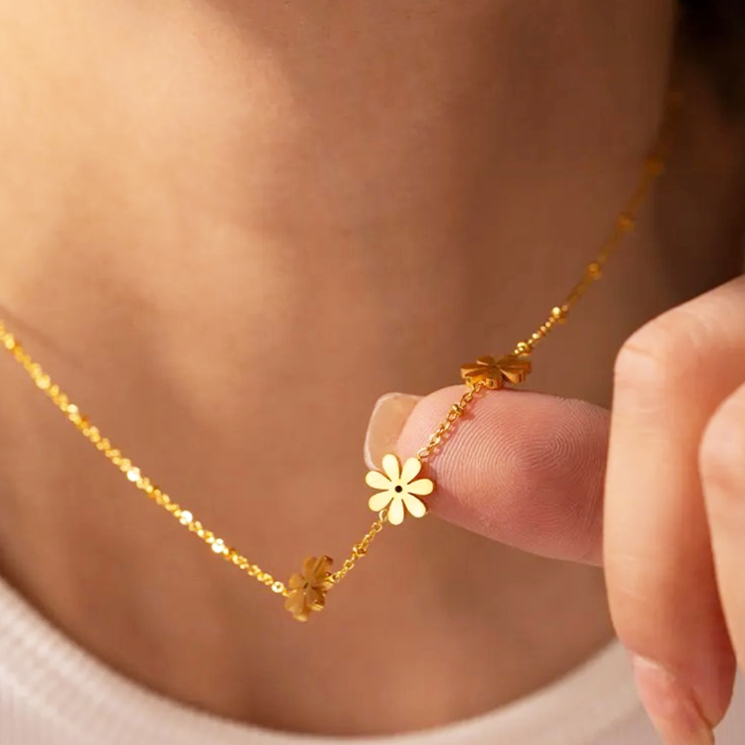 Gouden Drie Bloemen Ketting Dames
