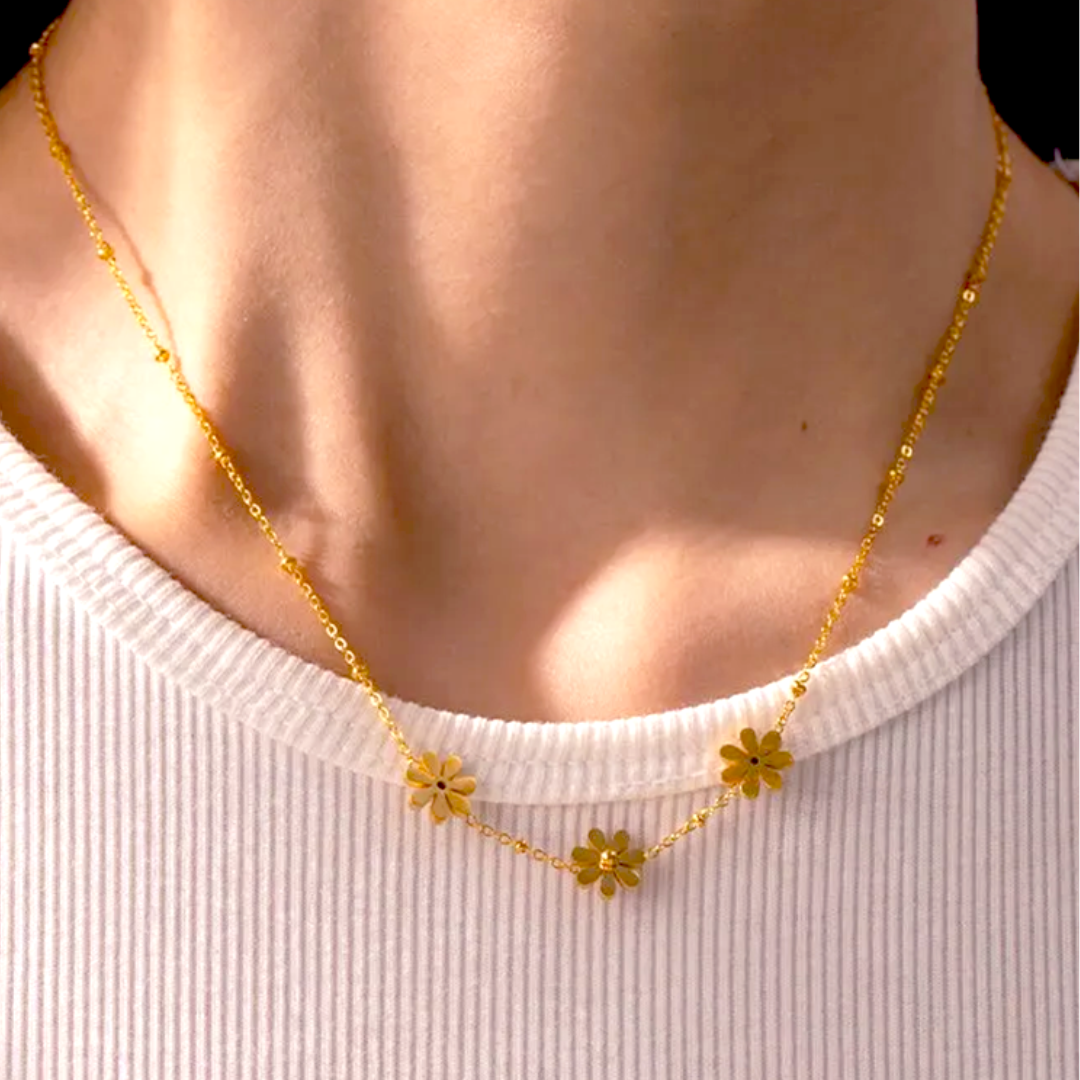 Gouden Drie Bloemen Ketting Dames