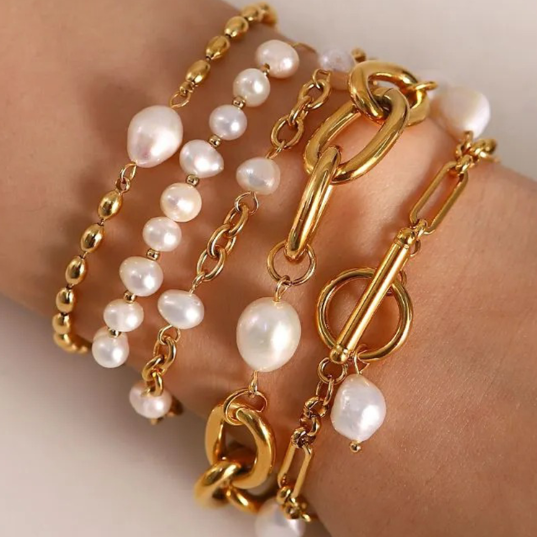Gouden Witte Parel Armband Dames