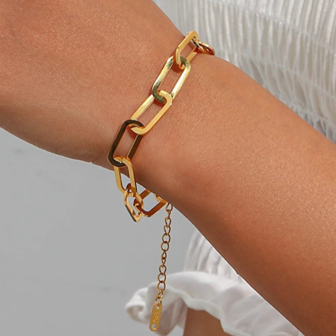 Gouden Paperclip Schakel Armband Dames