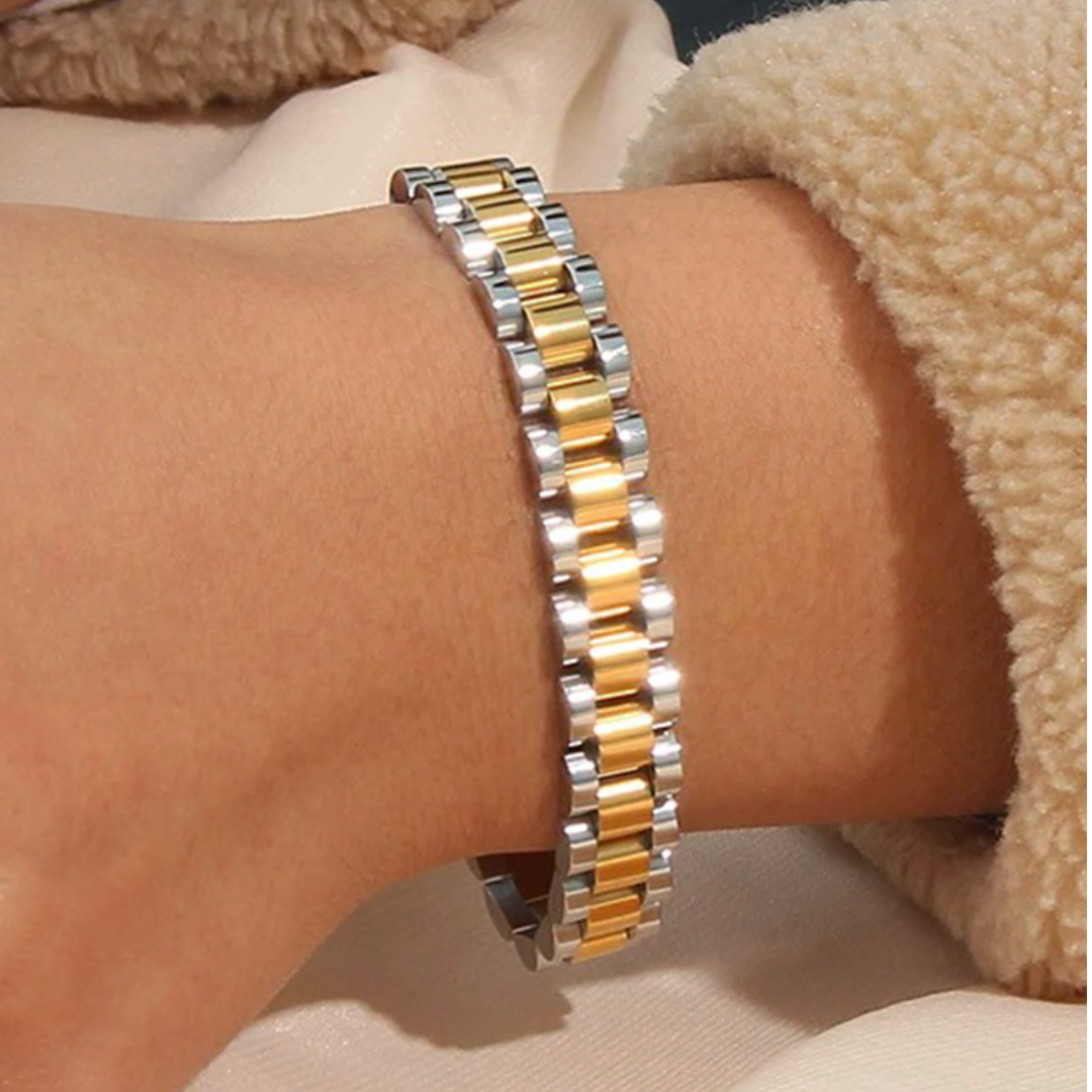 Goud en Zilver Schakel Armband Dames