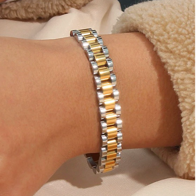 Goud en Zilver Schakel Armband Dames