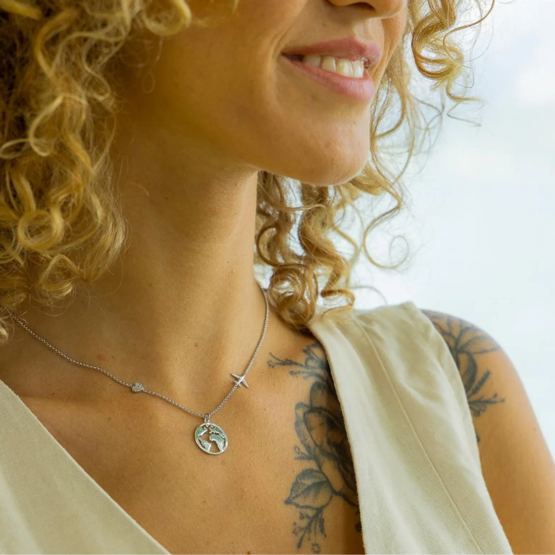 Zilveren Wereld Hart Ketting Dames