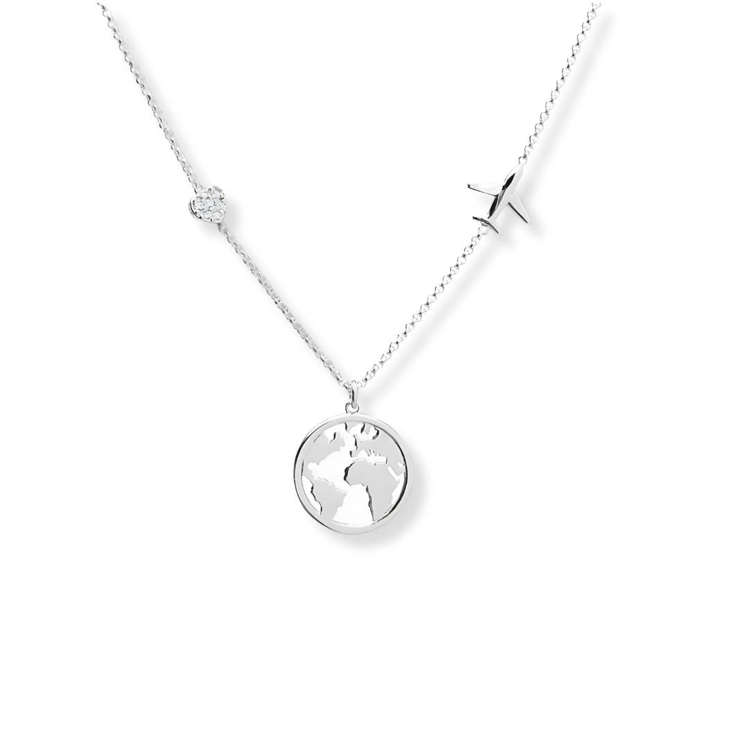 Zilveren Wereld Hart Ketting Dames