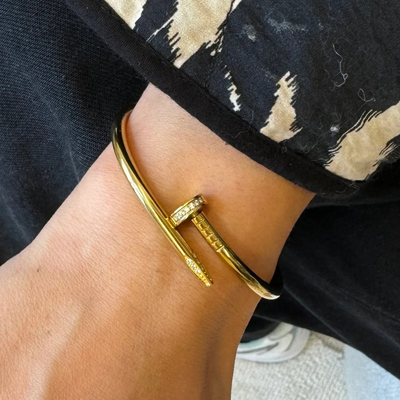 Gouden Cuff Spijker Armband met Diamantjes Dames