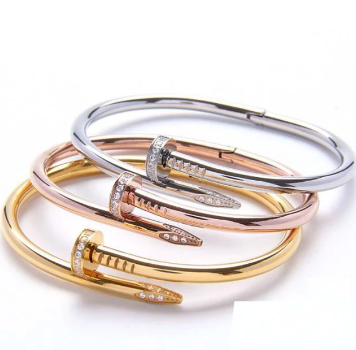 Gouden Cuff Spijker Armband met Diamantjes Dames