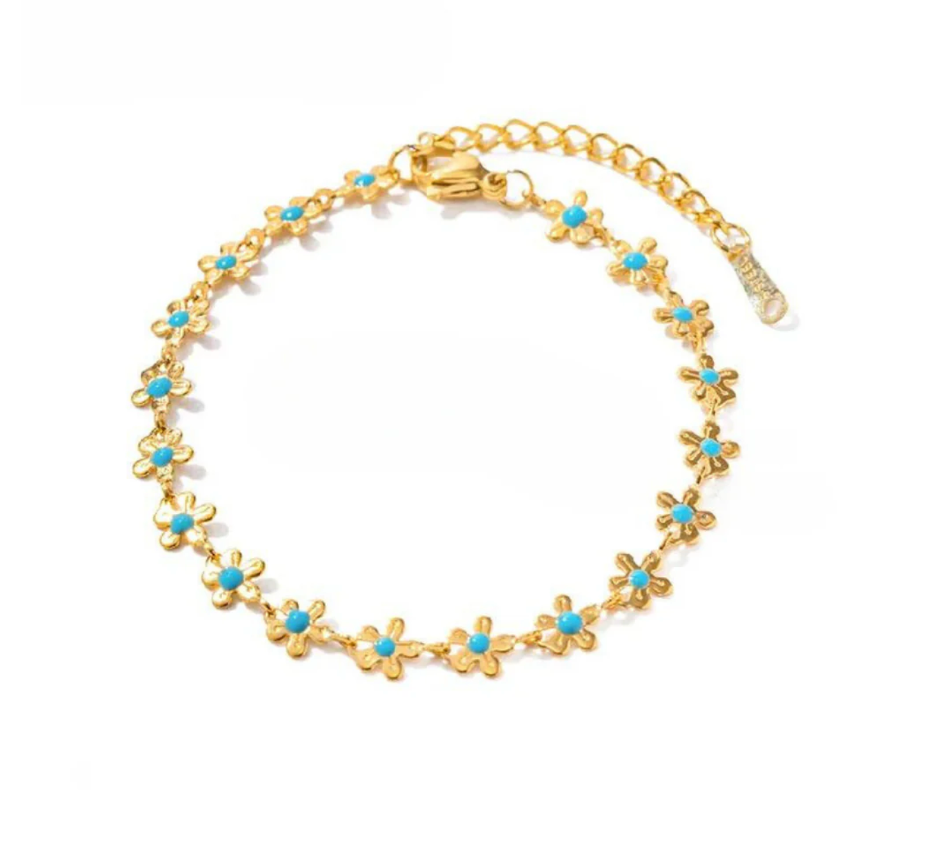Turquoise Emaille Bloemetjes Armband Dames