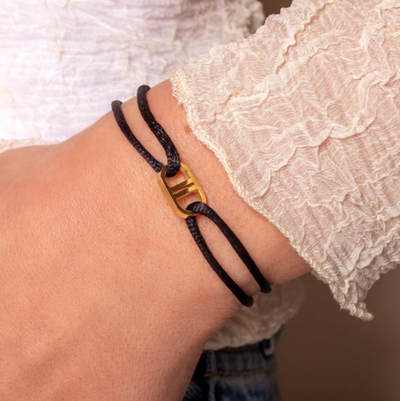 Zwarte Koord Armband met Gouden Detail Dames