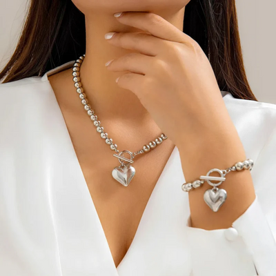 Dames Parel Hart Ketting en Armband Set