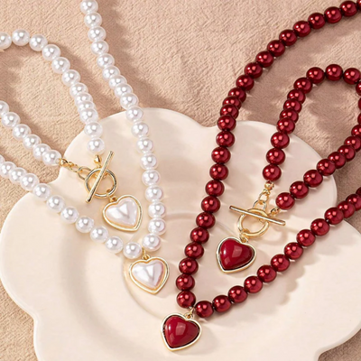Dames Parel Hart Ketting en Armband Set
