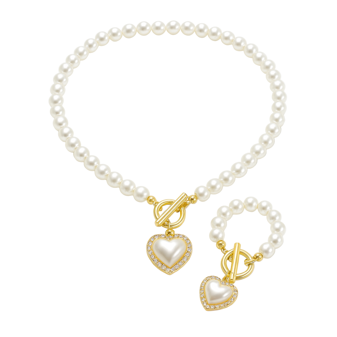 Dames Parel Hart Ketting en Armband Set