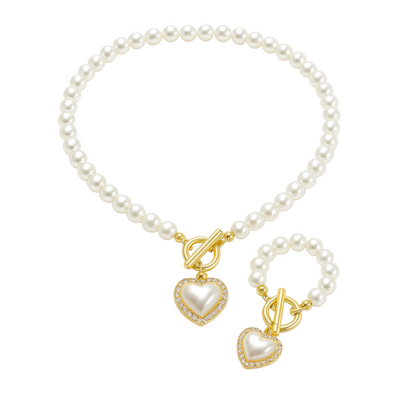 Dames Parel Hart Ketting en Armband Set