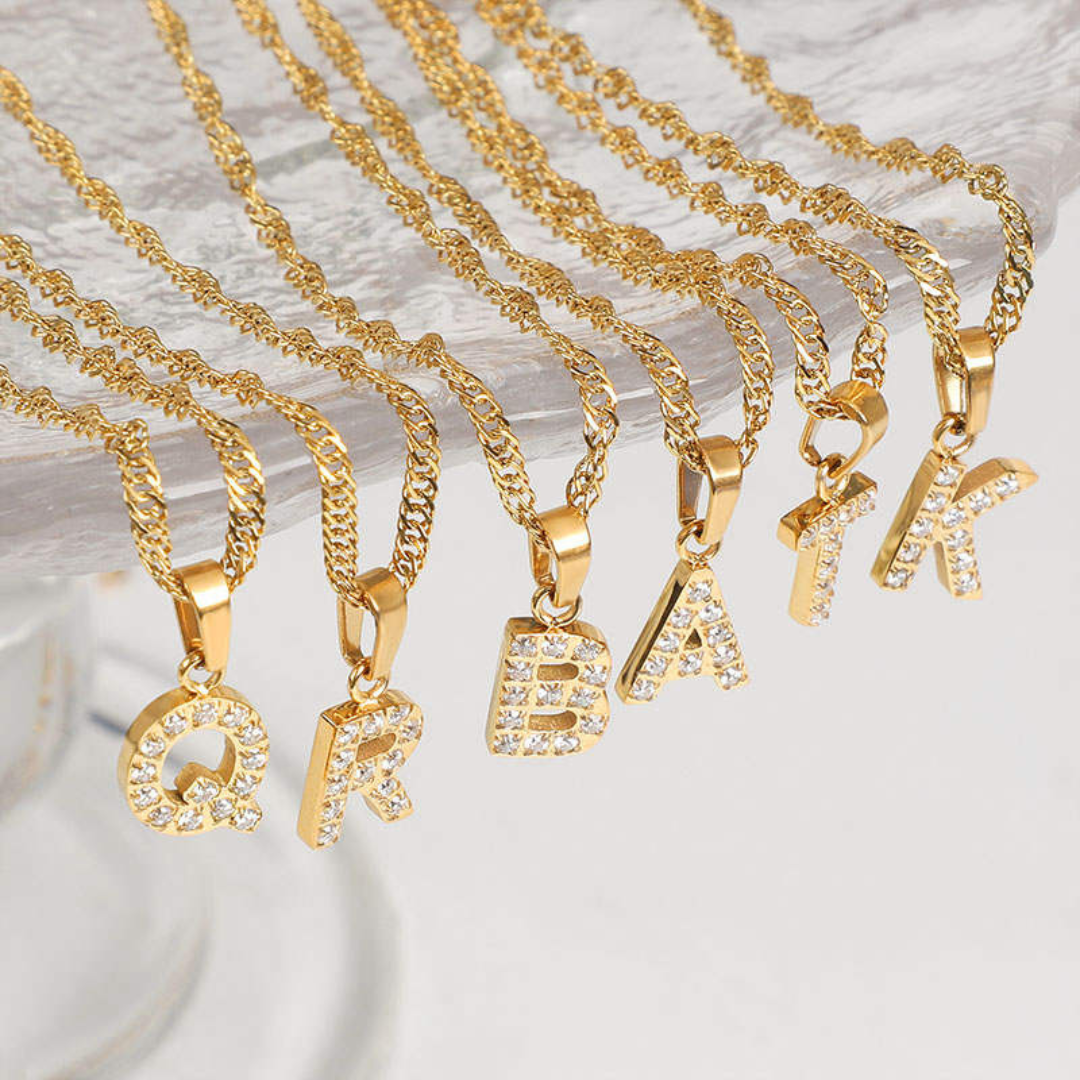 Goudkleurige Zirkonia Letterketting Dames