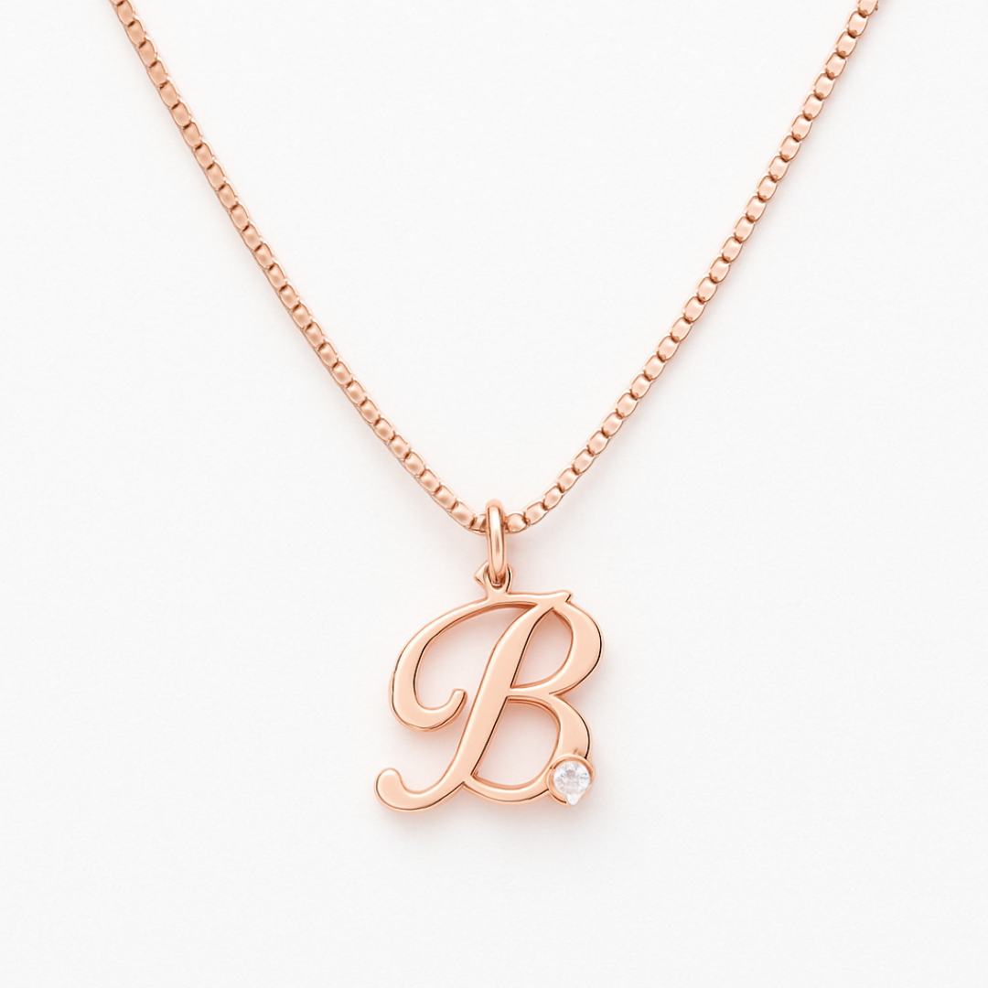 Dames Sterling Zilver Gepersonaliseerde Initiaal Geboortesteen Ketting