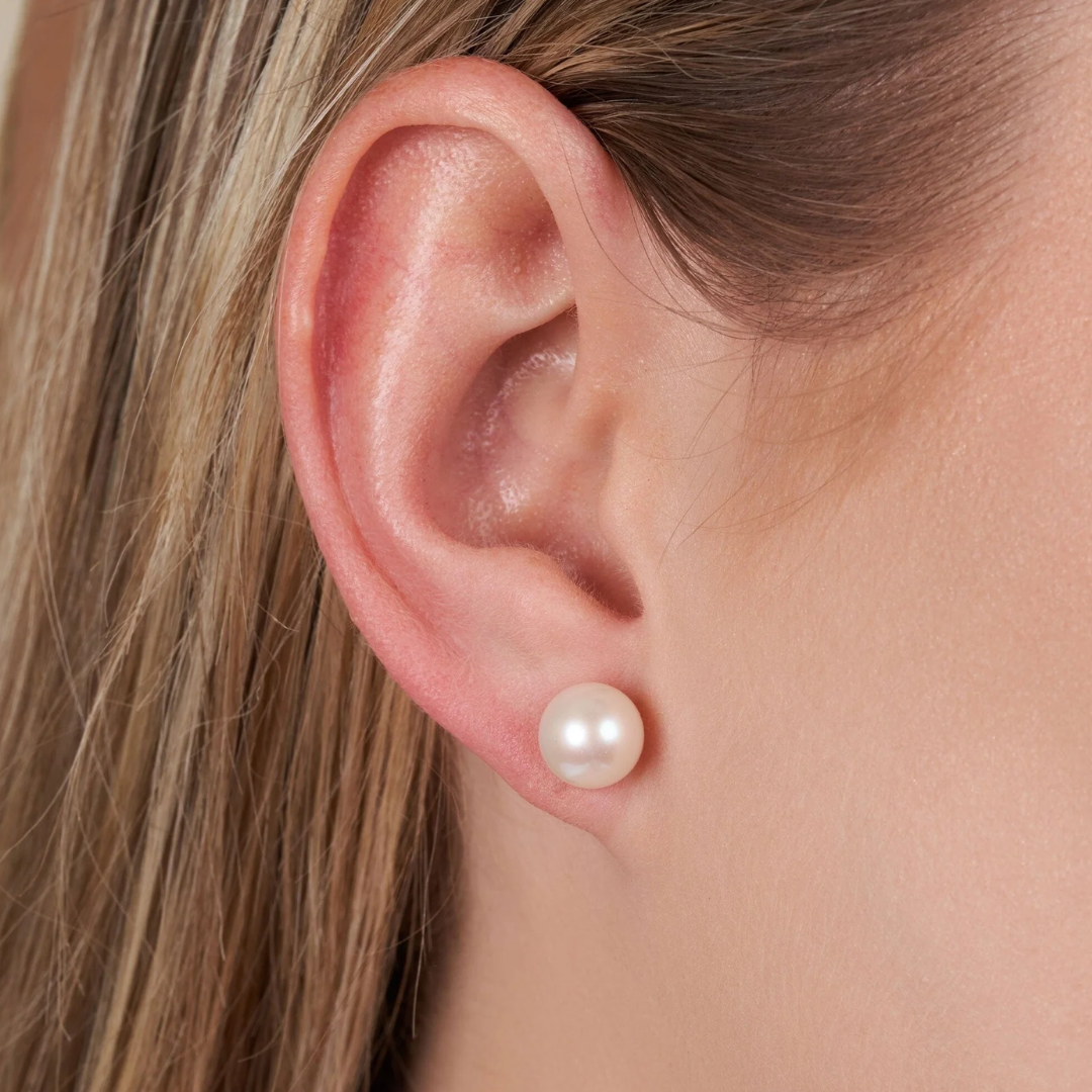 Dames Witte Zoetwaterparel Oorknopjes 9mm