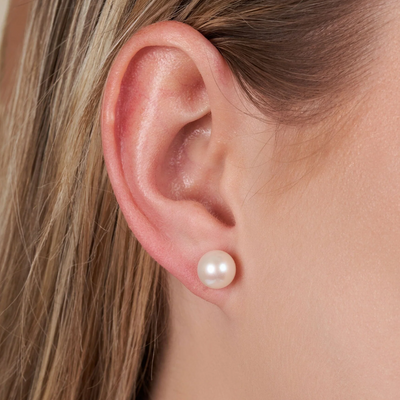 Dames Witte Zoetwaterparel Oorknopjes 9mm
