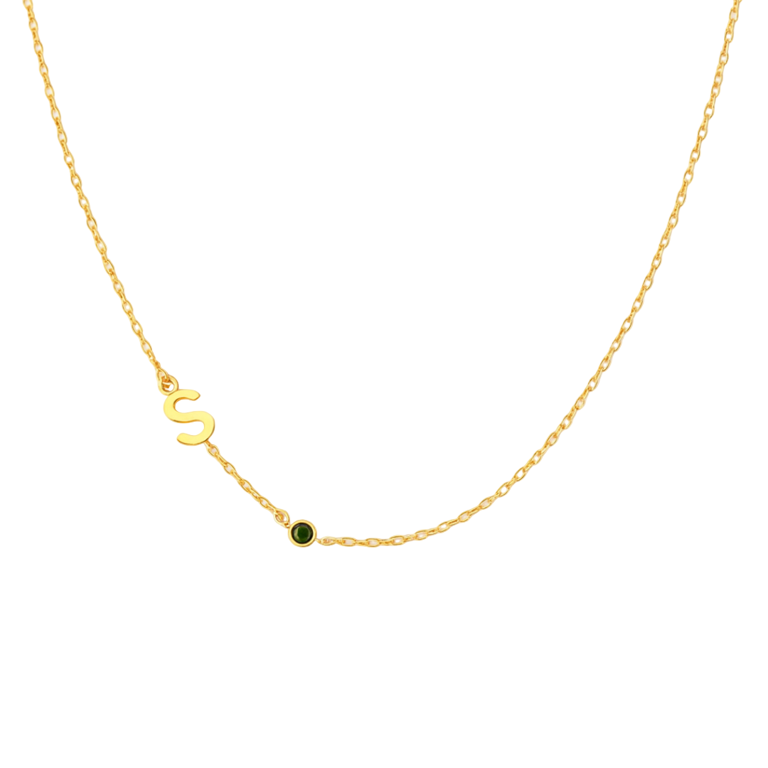 Dames Gepersonaliseerde Sideways Initiaal Geboortesteen Ketting