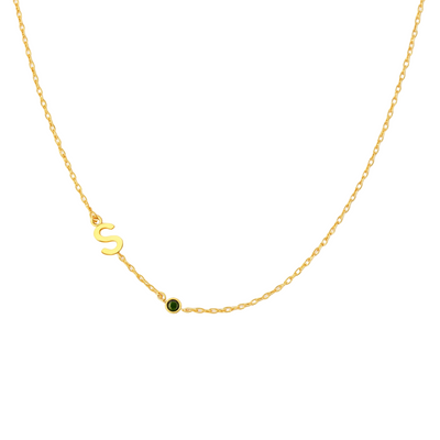 Dames Gepersonaliseerde Sideways Initiaal Geboortesteen Ketting