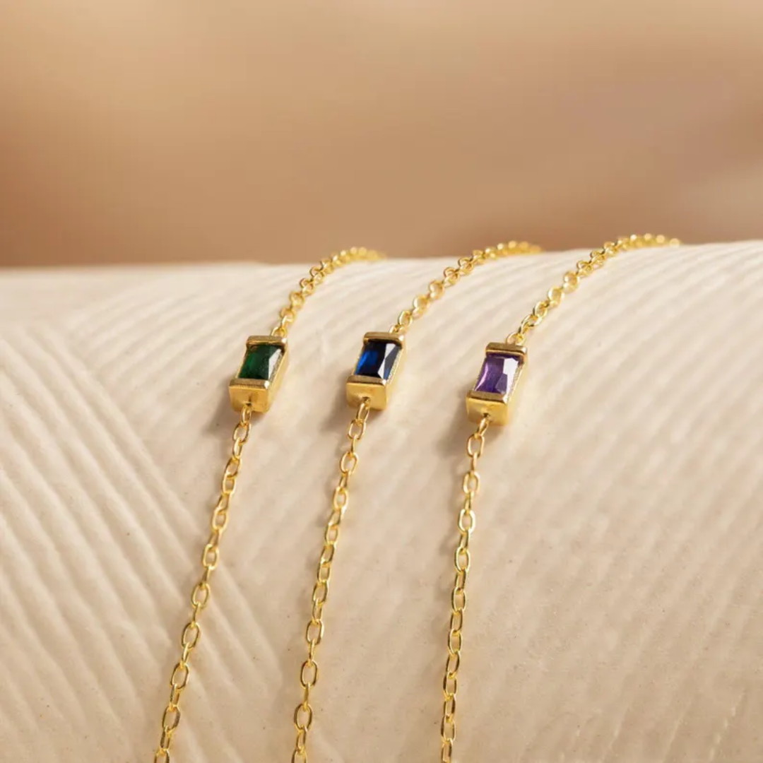 Dames Gepersonaliseerde Baguette Geboortesteen Armband