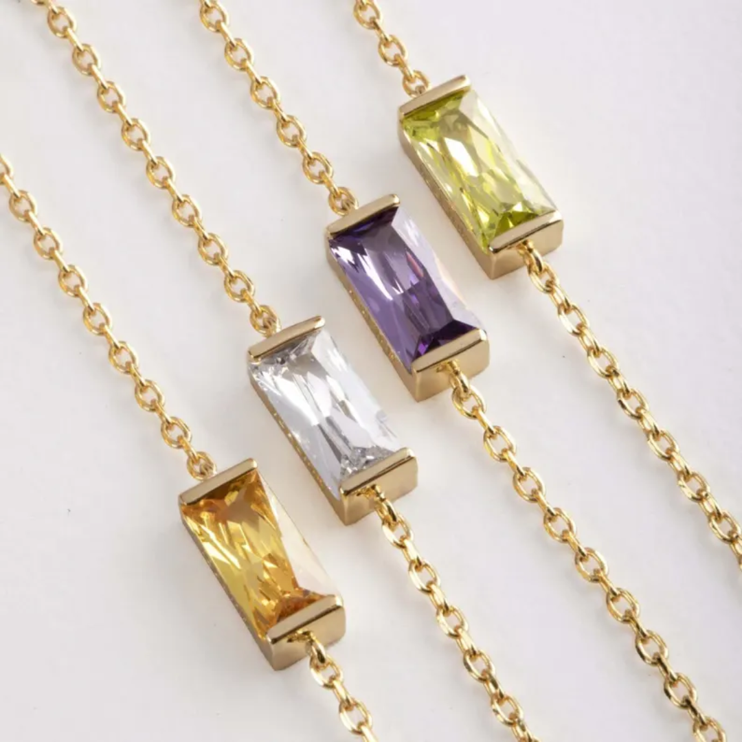 Dames Gepersonaliseerde Baguette Geboortesteen Armband