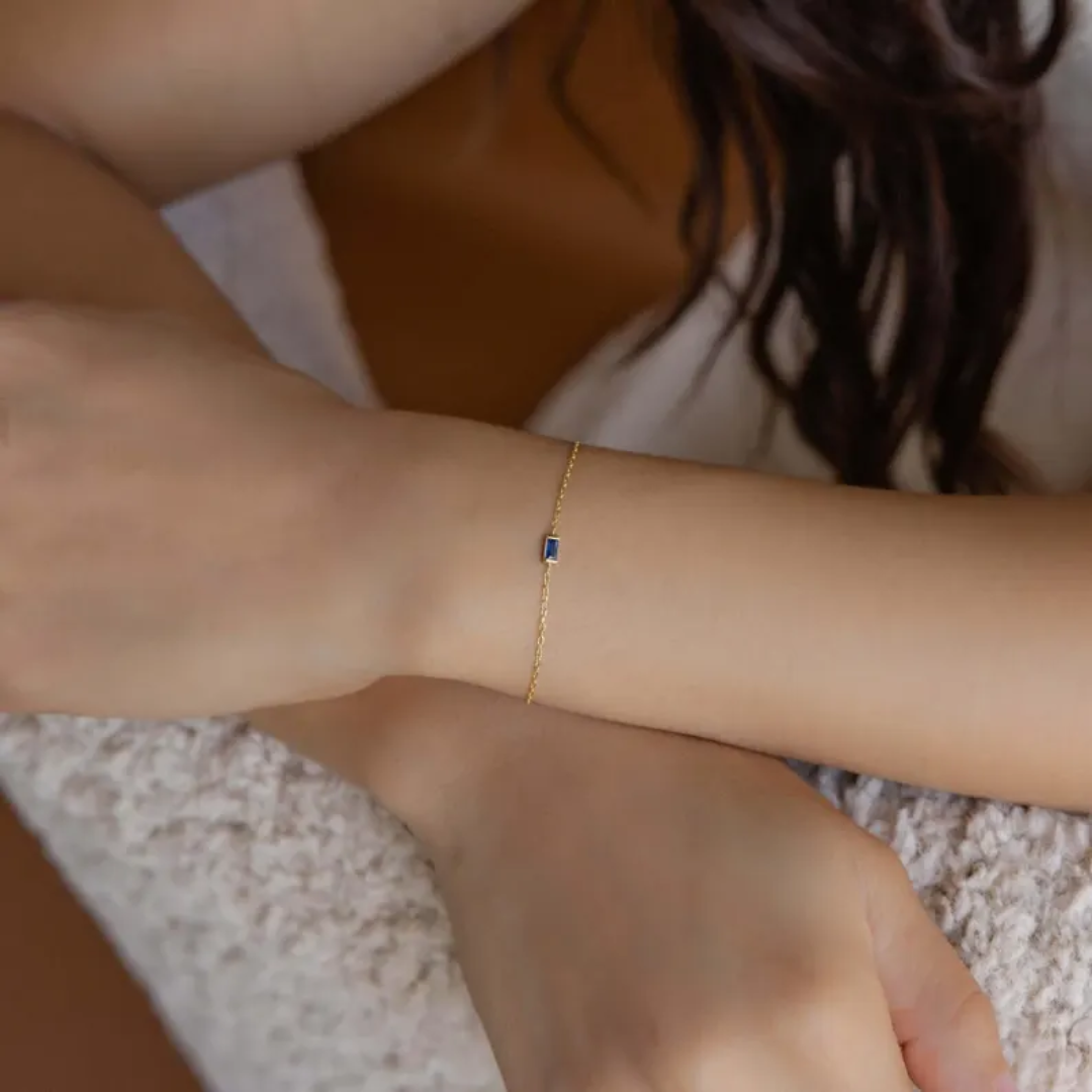 Dames Gepersonaliseerde Baguette Geboortesteen Armband