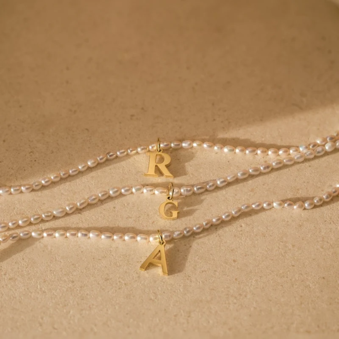 Dames Gepersonaliseerde Parel Initiaal Ketting