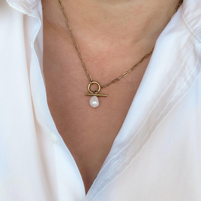 Ketting Dames Zoetwaterparel T-Bar RVS