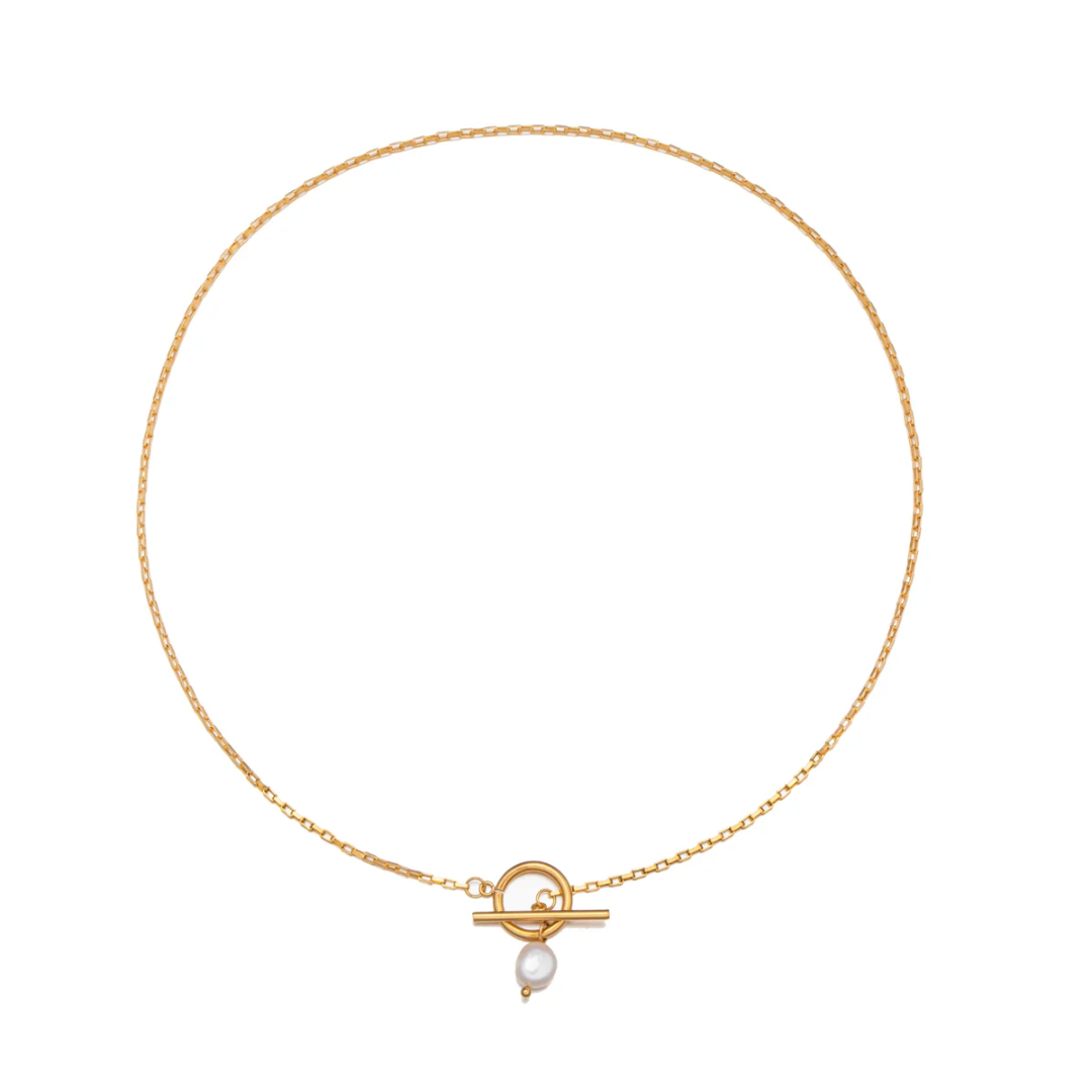 Ketting Dames Zoetwaterparel T-Bar RVS