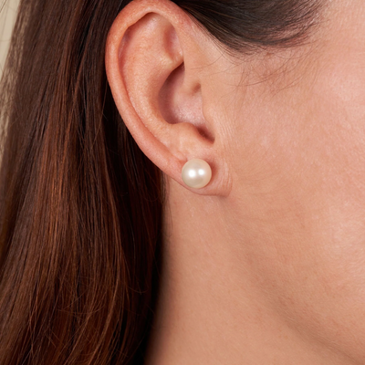 Dames Witte Zoetwaterparel Oorknopjes 9mm