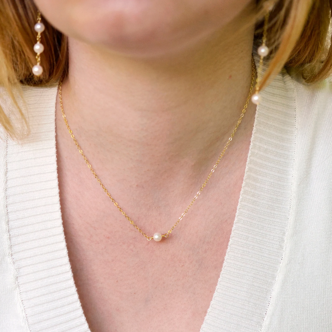 Dames Ketting Witte Zoetwaterparel Hanger