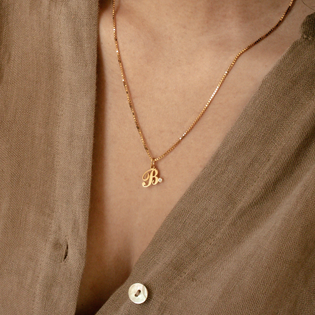 Dames Sterling Zilver Gepersonaliseerde Initiaal Geboortesteen Ketting