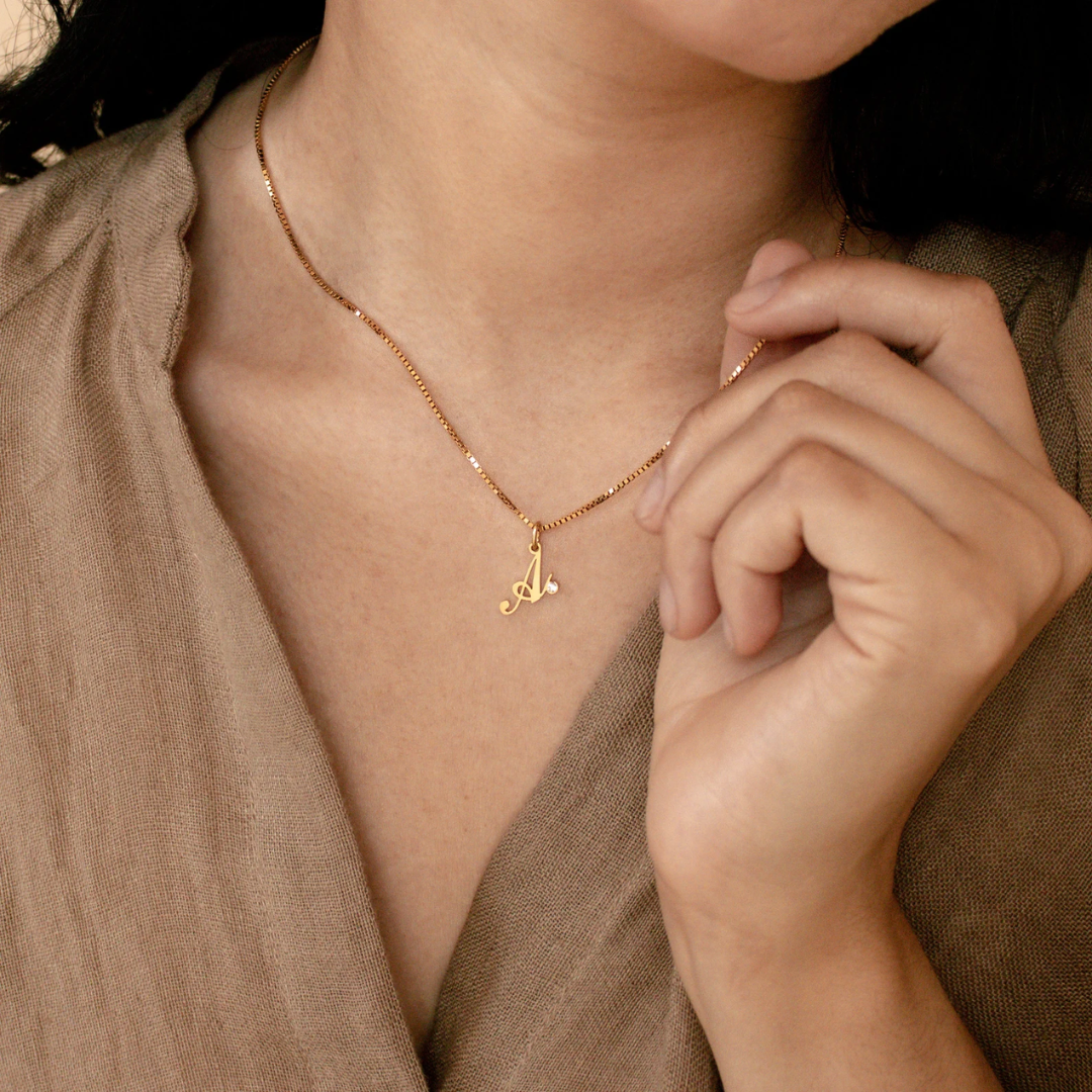 Dames Sterling Zilver Gepersonaliseerde Initiaal Geboortesteen Ketting