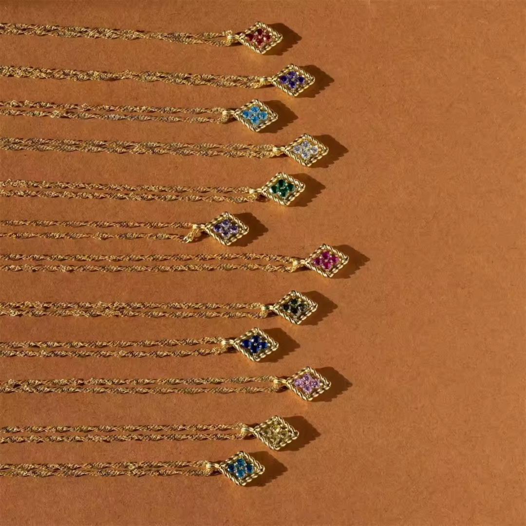 Dames Geboortesteen Ketting Gepersonaliseerd S925 Sterling