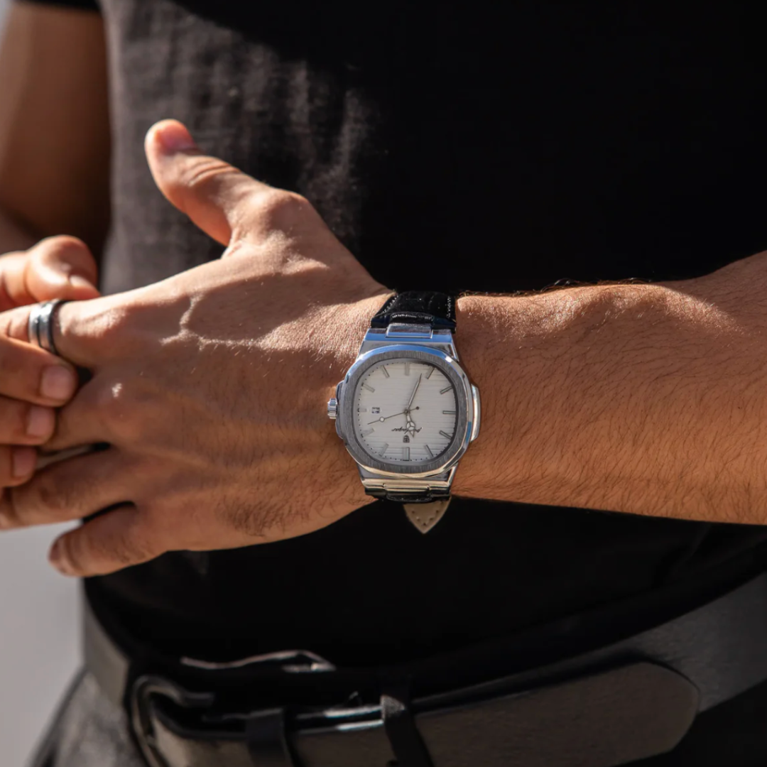 Horloge Heren Roestvrijstalen Leren Armband | Blackstone Eclipse