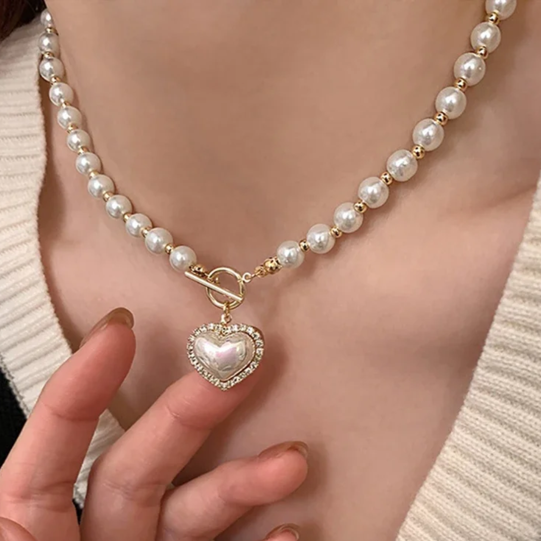 Dames Parel Hart Choker Ketting