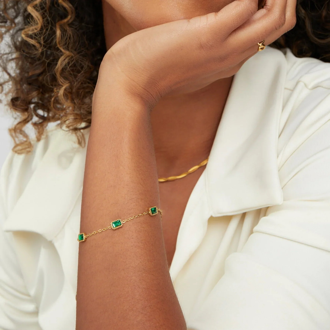 Dames Schakelarmband Verguld Smaragdgroen