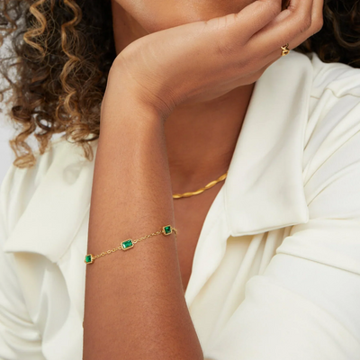 Dames Schakelarmband Verguld Smaragdgroen