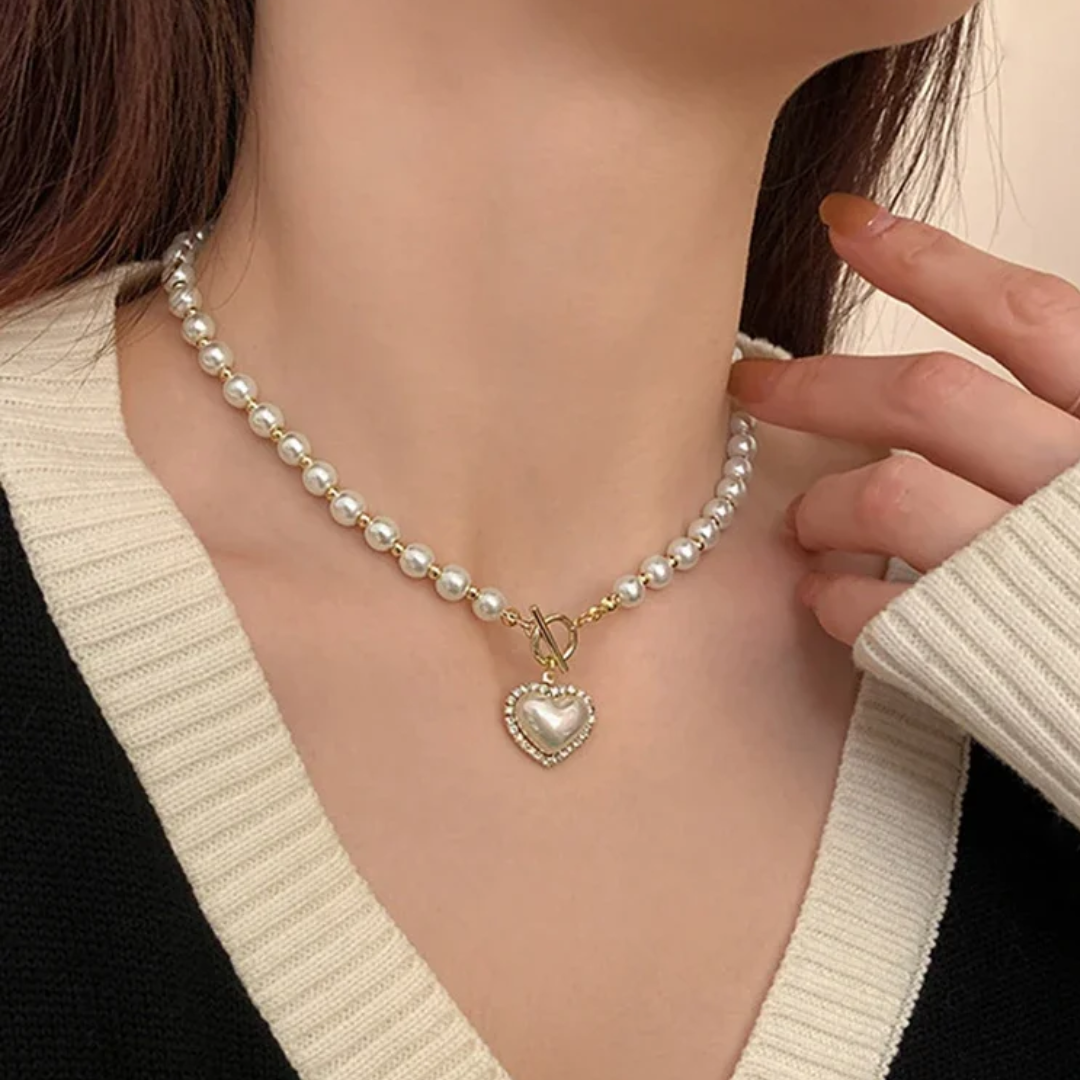 Dames Parel Hart Choker Ketting