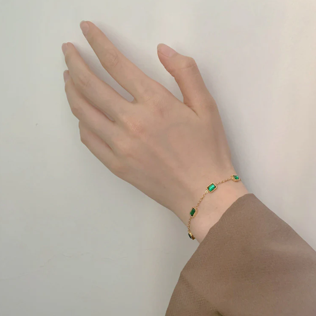 Dames Schakelarmband Verguld Smaragdgroen