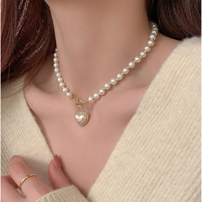 Dames Parel Hart Choker Ketting