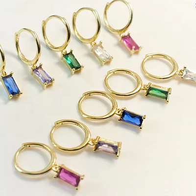 Dames Baguette Geboortesteen Huggie Hoepel Oorbellen