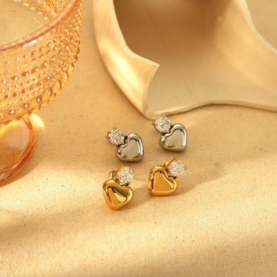 Dames Cubic Zirconia Hart Oorknopjes 18K Verguld
