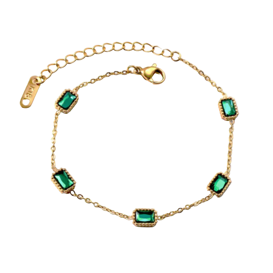 Dames Schakelarmband Verguld Smaragdgroen