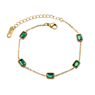 Dames Schakelarmband Verguld Smaragdgroen