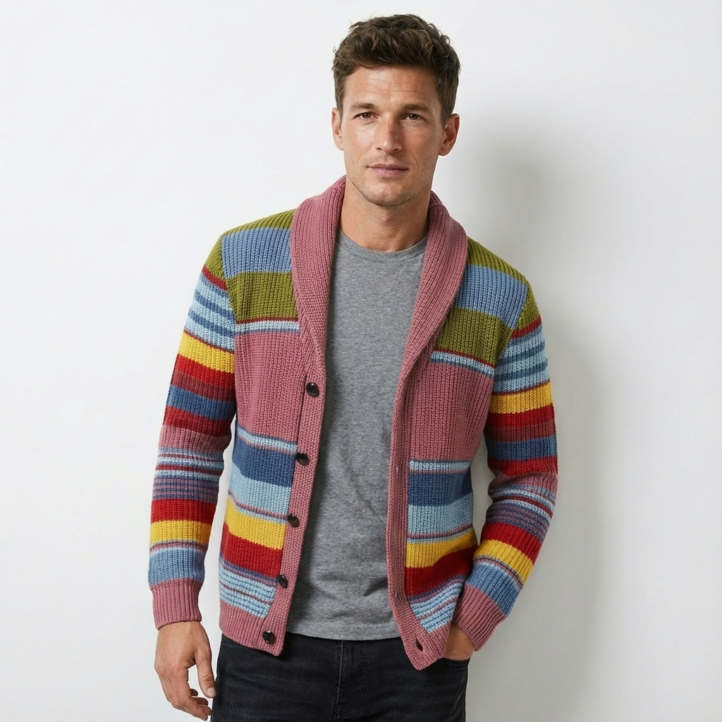 Heren Gebreid Vest Colorblock | Knoopsluiting