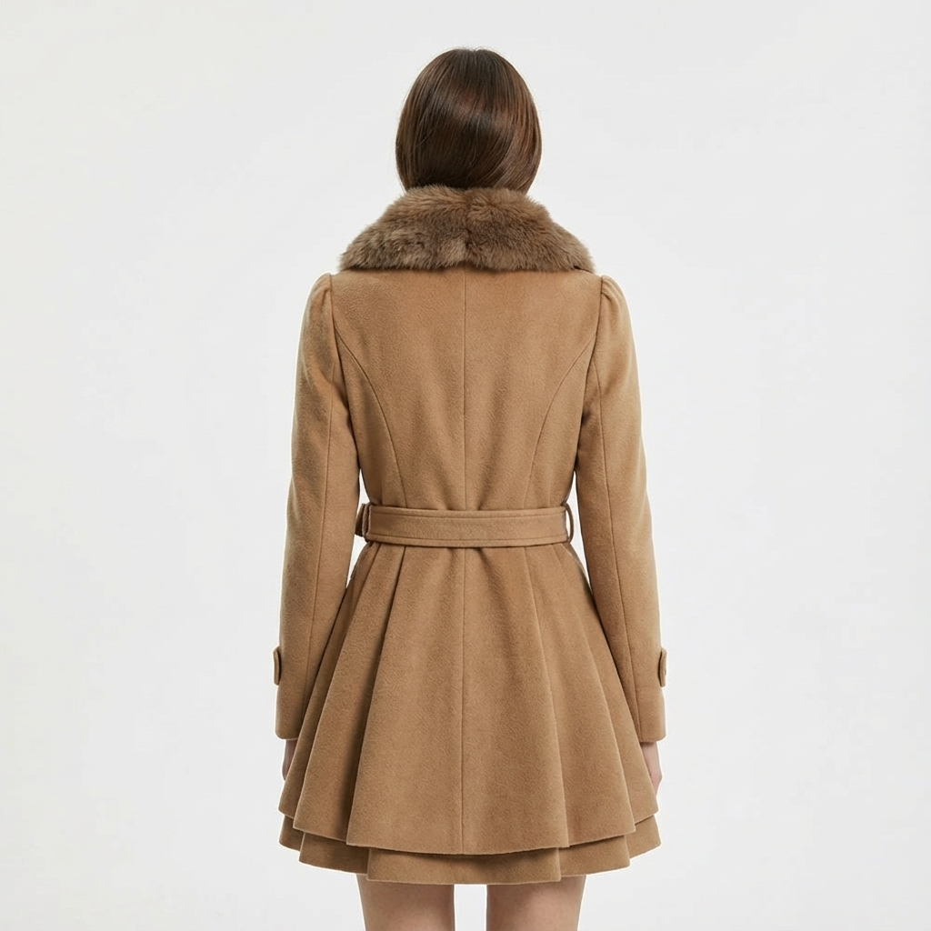 Dames Mantel Wolmix Met Bontkraag